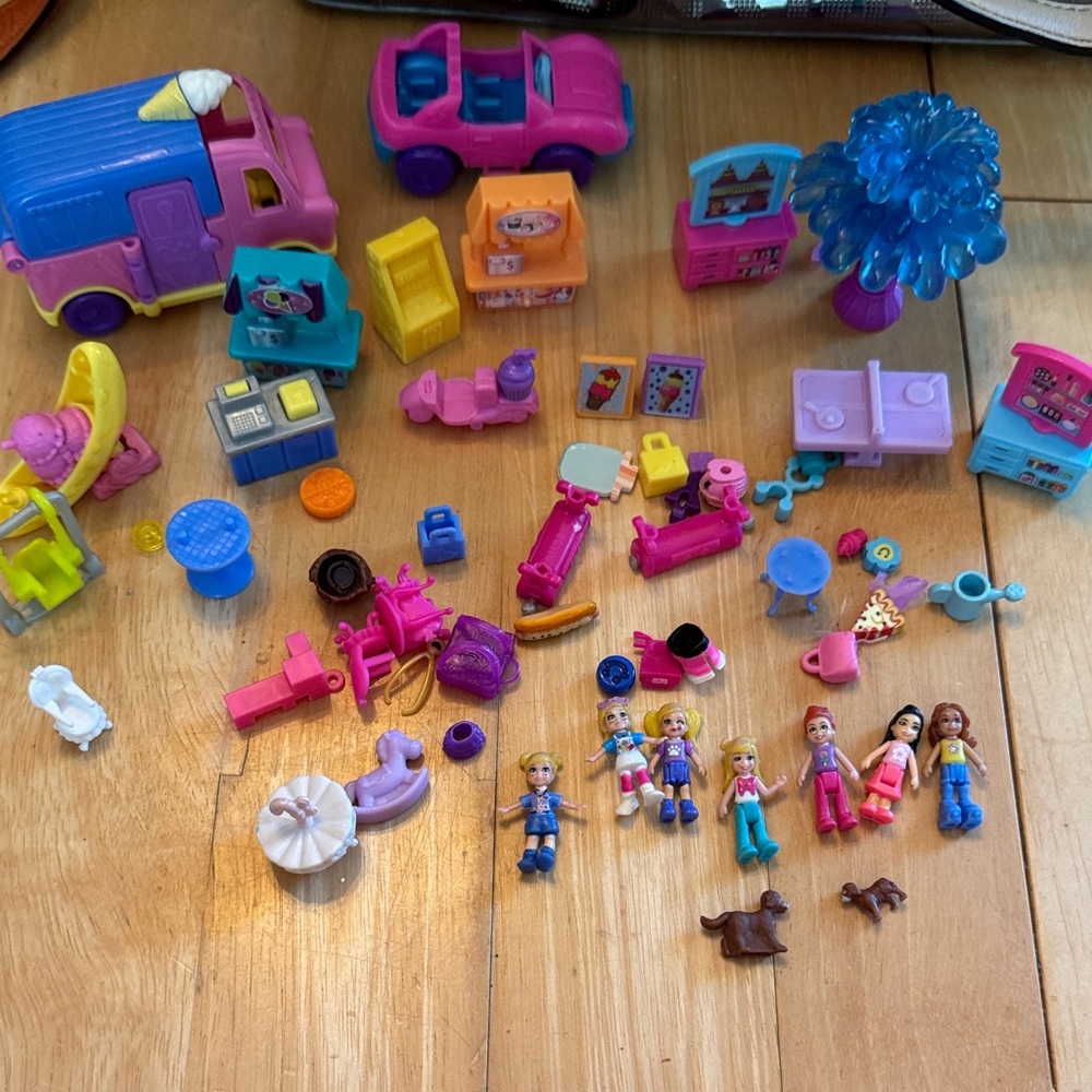 Polly Pocket Mini Dolls & Accessory Playset - Pink & Blue Huge Lot